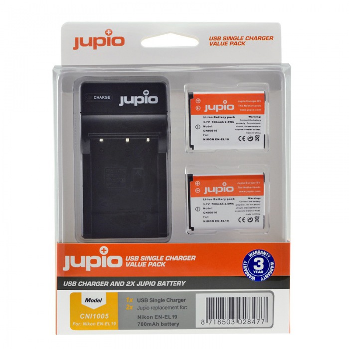 Jupio EN-EL19 kit: (2x accu EN-EL19 + USB lader)