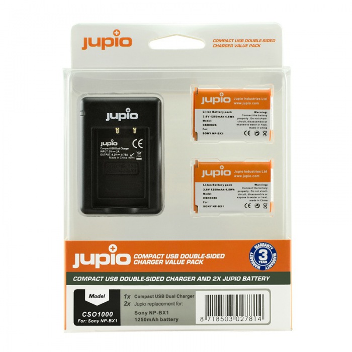 Jupio NP-BX1 kit: (2x accu NP-BX1 + USB lader)