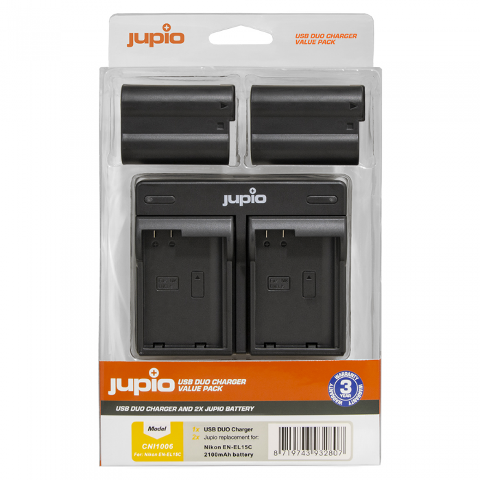 Jupio Value Pack: 2x EN-EL15C 2100mAh + USB Dual Char
